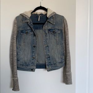 Free People Knit Hoodie Denim Jacket